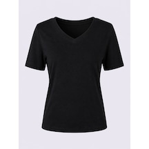 Trender V Yaka Siyah Kadın T-shirt 1066