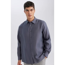 DeFacto Relax Fit Polo Yaka Twill Modal Karışımlı Basic Düz Uzun Kollu Gömlek D3376AX24AUAR174 Antrasit DeFacto Relax Fit Polo Yaka Twill Modal Karışımlı Basic Düz Uzun Kollu Gömlek D3376AX24AUAR174 Antrasit