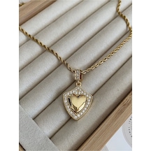 Pinery Jewels Zirkon Taşlı Kalp Kararmaz Çelik Kadın Gold Kolye Altın