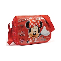 Yaygan Minnie Mouse Kabartmalı Kırmızı Postacı Çantası Pembe