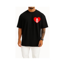 Bahriyeli Collection Oversize Kalp İçinde Ö Harfi Cep Tasarımlı Unisex T-shirt SIYAH