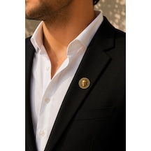 Atatürk Büst Gold Renk Rozet Unisex Yaka Aksesuarı Gri