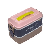 Bento 1000ml Lunchbox 2 Katlı 3 Bölmeli Paslanmaz Çelik Sefer Tası Yemek Kutusu Pembe-mor Çok Renkli