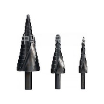 Moveevo Siyah Üçgen Saplı Spiral Yivli Merdiven Matkap Ucu Seti 4-20mm , Nitrür Siyah, Çelik Çeliği, Hafif Kullanım, Çok Amaçlı, Opp Poşetli 3 Adet