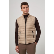 İmza Bej Kapitone Dik Yaka Düz Garnisiz-biyesiz Slim Fit Yelek 1009245150 Bej
