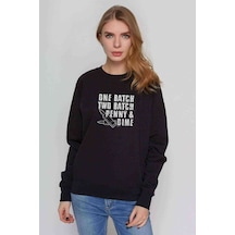 Punisher One Batch Two Batch Baskılı Siyah Kadın Sweatshirt