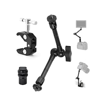 Profesyonel Magic Arm Dslr Kamera Tutucu Süper Kelepçeli Mengene Stand, 1/4 3/8 Dişli Flaş Pabuçlu Esnek Mafsallı Kol Tripod Masa Gidon Monitör Mikrofon Aksiyon Kamera Sabitleme, Mg01, Siyah