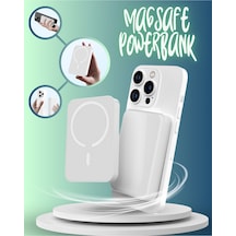 Magsafe Powerbank İphone 11-12-13-14-15-16 Uyumlu Yapışkan Mıknatıslı 10.000mah Taşınabilir Şarj Beyaz