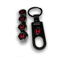 Honda Uyumlu Logolu 4 Adet Plastik Sibop Kapagı Ve Anahtarlık Seti