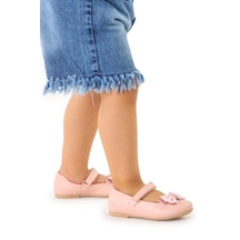 Kiko Kids Taşlı Cırtlı Kız Çocuk Fiyonklu Babet Ayakkabı Ege 204 Cilt Pudra 001