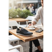 Enoch Erkek Sade Tasarım Dikiş Detaylı Düz Tabanlı Günlük Spor Ayakkabı Sneaker Siyah