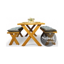 Neiwel Koen Doğal Ahşap Banklı Mutfak Ve Yemek Masası Takımı-120-220 Takım Açık Ceviz