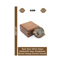 Özel Seri Vitrin Süsü Hediyelik Eşya Sergileme Ürünü Ahşap Kutulu Pusula