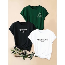 Uyguntarz Unisex Yesil Siyah Beyaz 3'lü Tasarım Tshirt Seti Çok Renkli