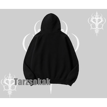 Startmore Relax Kedi Baskılı Kapşonlu Sweatshirt Siyah