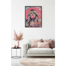 Doğal Ahşap Çerçeveli Grafik Portre Desenli Tablo - Pembe Tonlar Huhu1847