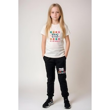 Panios Kids Baskılı Kız Çocuk Tişört Ve Eşofman Alt-üst Takım KREM