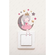 MSticker Ayda Oturan Sevimli Kız Priz Sticker, Ayda Oturan Peri Kızı Sevimli Priz Sticker