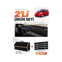 Honda Jazz 2009-2013 Uyumlu Torpido Örtüsü + Tay Tüyü Bagaj Çantası + Sticker Seti - Siyah Bej