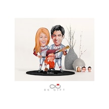 BK Gift Kişiye Özel Beyzbolcu Aile Karikatürlü Ahşap Biblo-1