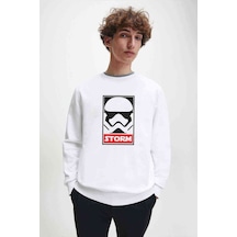 Storm Baskılı Beyaz Erkek Örme Sweatshirt (528671648)