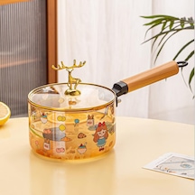 Borosilikat Cam Amber Geyik Kapaklı Sos Tenceresi - Yumurta Tenceresi 1500 Ml Amber