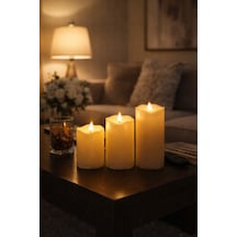 Alevsiz Titreyen Led Mum 3 Lü Set Kumandalı, Büyük Boy, Gerçekçi Işık Efekti, Dekoratif Ve Güvenli Beyaz