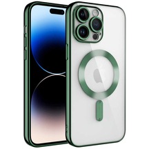 iPhone Uyumlu 14 Pro Max - Kılıf Kamera Korumalı Kablosuz Şarj Destekli Demre Kapak - Koyu Yeşil
