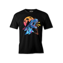Dinosaur Shouting From A Triangle Background Siyah Erkek Tshirt 001