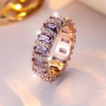 1 Adet Lüks Gül Altın Rengi Mor Zirkon Pençe Yüzükler Nişan Yüzükleri Düğün Band Sevgililer Günü Hediyesi 9 Rose Gold