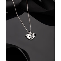 925 Ayar Rodyum Kaplama Ajurlu İki Farklı Desenli Kalp Gümüş Kolye Rzn10317