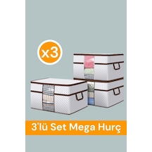 3 Adet Boy Pencereli Giysi Yorgan Yastık Hurcu Saklama Çantası 70x40x40 Cm Açık Gri