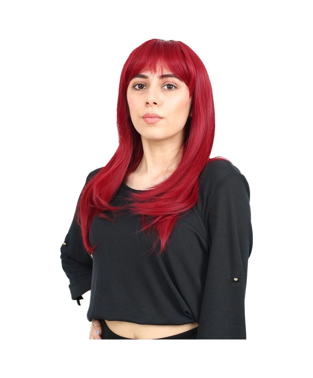 Düz Perçemli Orta Boy Fiber Sentetik Peruk / Kızıl - Zmff-713756 Renkli