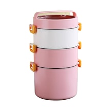 Bento 1800ml Lunchbox 3 Katlı Çelik Sefer Tası Pembe Çok Renkli
