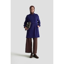 Armine Trend Kapüşonlu Yandan Cepli Kolları Lastikli Fitilli Tunik Saks 25kt462 Saks