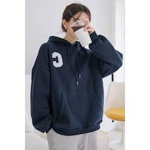 Uyguntarz Unisex C Baskılı Sweatshirt Lacivert