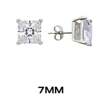 Oya Silver Kare Tırnaklı Zirkon Tektaş Rodyumlu Vidalı Unisex Gümüş Küpe 7mm Oysy140