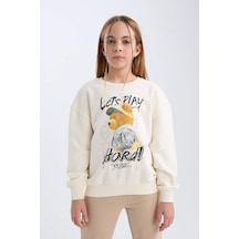 DeFacto Kız Çocuk Oversize Geniş Kalıp Bisiklet Yaka Ayıcık Baskılı Sweatshirt D0607A824AUER99
