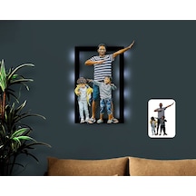 Kişiye Özel Tam Boy Baba Ve Oğullar Karikatürlü 3D Led Işıklı Ahş