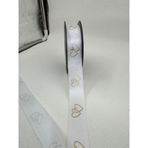 2.5 Cm Kalp Desenli Saten Kurdele-beyaz-5 Metre