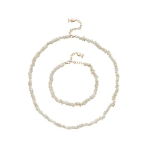 5,5 Mm Bahreyn İnci Kolye Bileklik İkili Set 40 Cm / Rose Gümüş