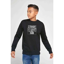 Tshirthane Pubg Straıght Outta Farm Baskılı Unisex Çocuk Siyah Sweatshirt Siyah