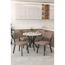 Gnr 90cm Sabit Efes Mutfak Masası Takımı, Yemek Masası, 4 Modern Cappucino Sandalye Cappuccino