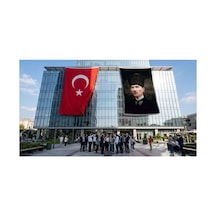 Kalpaklı Gazi Mustafa Kemal Atatürk Portresi Bayrak Ve Türk Bayrağı Premium Raşel Kumaş 2'li Set 10x15 Metre Ata35 Diğer