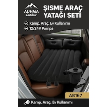 Araba Arka Koltuk Şişme Yatak Oto Kamp Seyahat Yatağı Pompa Yastık Tamir Setli Siyah