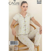 Çağrı Kadın %100 Pamuk Raporlu Fitilli Kısa Kollu Önü Düğmeli Pijama Takım Krem Çağrı Kadın %100 Pamuk Raporlu Fitilli Kısa Kollu Önü Düğmeli Pijama Takım Krem
