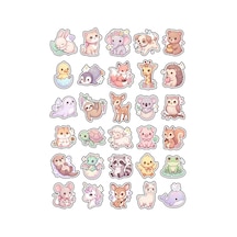 30 Adet Sevimli Yavru Hayvan Sticker Seti - Laptop Defter Telefon İçin Çok Renkli
