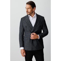 Erkek Siyah Slım Fıt / Dar Kalıp Geniş Kırlangıç Ceket-20007 Siyah