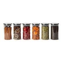 Deconox 6 Lı Paslanmaz Metal Vakum Kapaklı Cam Baharatlık Seti, Hava Almaz Silikon Contalı Lüks Erzak Saklama Kabı, Modern Mutfak Düzenleyici Kavanoz 200ml-250ml-325ml Seçenekli 325ml - 6.5cm-12cm 7009