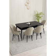 Rovena Olbia Siyah Mermer Desen 80x132 Açılabilir Mutfak Masası Takımı 4 Adet Sandalye Krem 1485